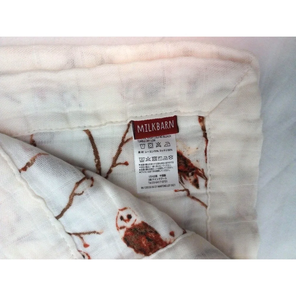 MILKBARN‎ Beige OWL Mini Baby Lovey Muslin Security Blanket Rayon Bamboo Branch